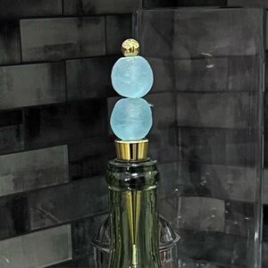 Hand crafted recycled sea glass wine bottle stopper ice blue